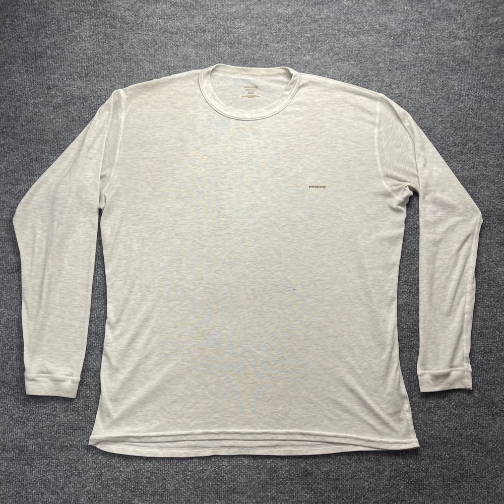 Patagonia Capilene Mens XL Long Sleeve Base Layer Shirt Cream Heather Polyester